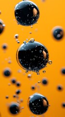 Wall Mural - Black Soap Bubbles on Orange Background, Abstract Image, Texture, Pattern, Wallpaper, Cover and Screen for Smartphone, PC, Laptop, 9:16 and 16:9 Format