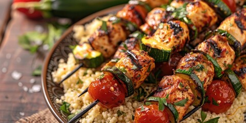 Poster - Spicy Chicken Tomato and Zucchini Skewers with Couscous