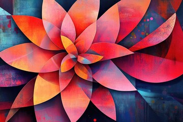 Poster - Abstract Flower with Red, Orange, and Pink Petals