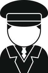 Sticker - Black and white vector illustration of a driver in uniform with hat and tie waiting for passengers