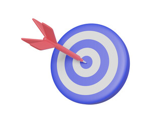 3D illustration with a bullseye and a dart stuck in the center of the bullseye concept of success or achieving a goal isolated on transparent background.