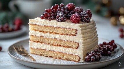 Delicious White Cake with Berries