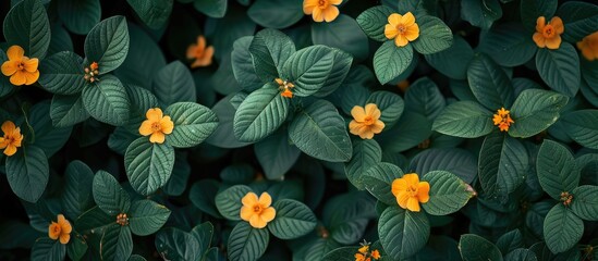 Sticker - Yellow Flowers And Green Leaves Image