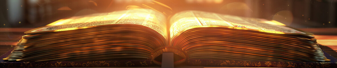 A close-up of a beautifully illuminated Bible open to Psalms, its gold-gilded pages radiating warmth and reverence.