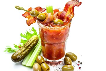 Sticker - A bloody mary cocktail garnished with bacon, olives, and celery