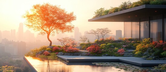 Canvas Print - Modern Rooftop Garden with a City View