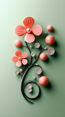 Poster - Pink Flower Arrangement on Green Background