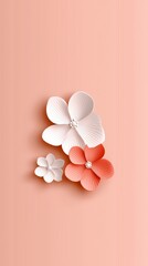 Wall Mural - White and Pink Paper Flowers on Pink Background