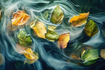 Wall Mural - Autumn Leaves Swirling in a Stream