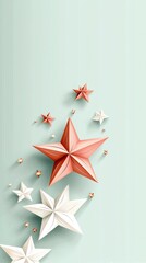 Wall Mural - Festive Paper Stars on Pastel Green Background