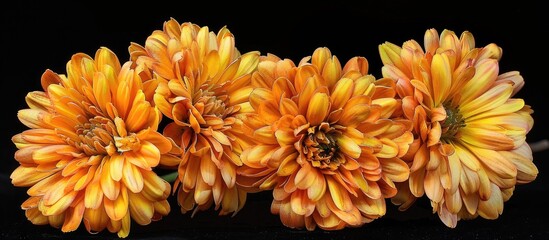 Wall Mural - Yellow Orange Flower Heads Asters Isolated On A Black Background