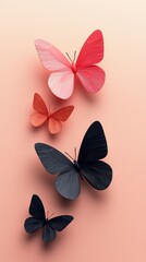 Wall Mural - Four Butterflies on a Peach Background