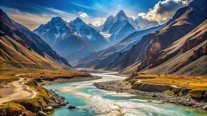 Wall Mural - Mountain landscape with river in the Himalayas