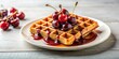 © prasit - Minimalist deliciously indulgent waffle with cherries and syrup