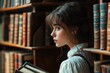 © Kanakorn - Girl as a librarian, organizing books on a shelf, library interior