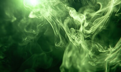 A photo of smoky tendrils wrapping around a bright green light source, with shadows creating depth