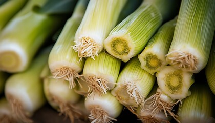 Wall Mural - Close-up of Fresh Green Onions with Roots