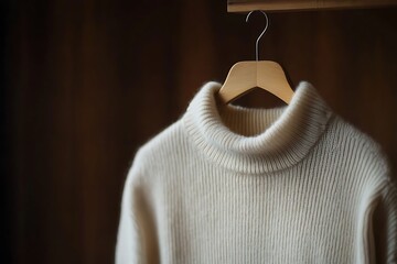 Wall Mural - White Knit Sweater Hanging on Wooden Hanger