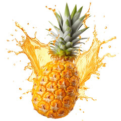 pineapple in splash isolated on transparent white background, clipping path