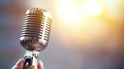 Canvas Print - A microphone is being held up in front of a bright sun