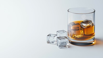 Poster - A glass of liquor with ice cubes in it