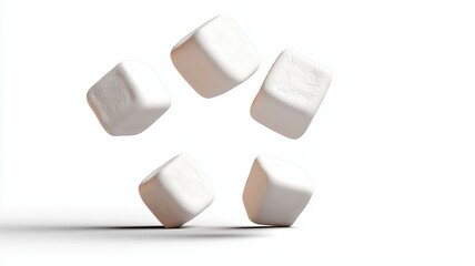 A close up of four white cubes with a white background