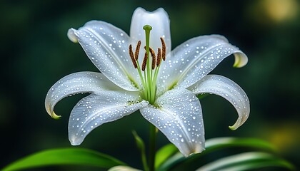 Wall Mural - White Lily Flower with Dew Drops