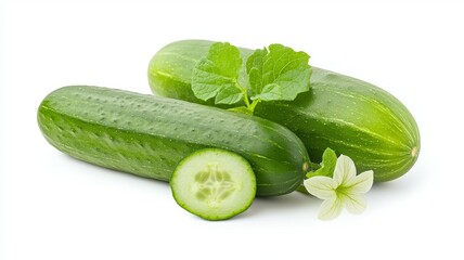 Two cucumbers with a leaf on top