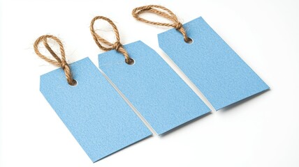 Sticker - Three blue tags with a brown rope hanging from them