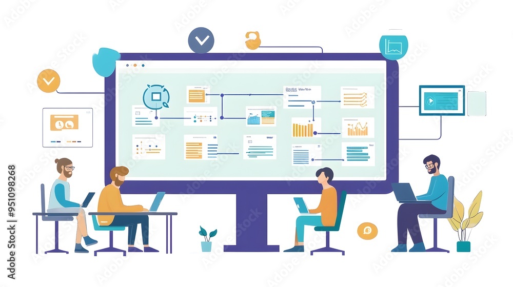 Flat infographic depicting the Agile software development workflow ...