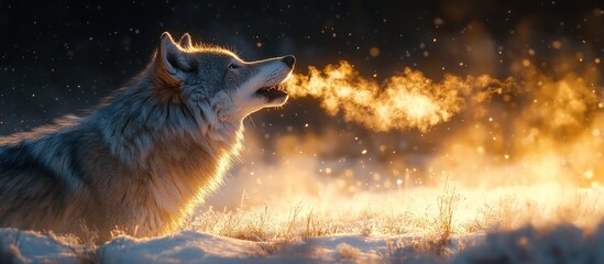 Wall Mural - Wolf Exhaling in Snowy Winter