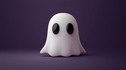 Halloween concept image: a small, simple cartoon ghost with a white sheet-like body and two large, black oval eyes