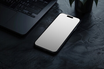 Wall Mural - Modern smartphone on dark surface png mockup, transparent design