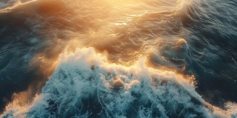 Wall Mural - Aerial perspective of stunning ocean waves against a backdrop of the sunrise sky