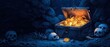 © Adisak - A mysterious treasure chest filled with gold coins, surrounded by eerie skulls in a dark underwater setting.