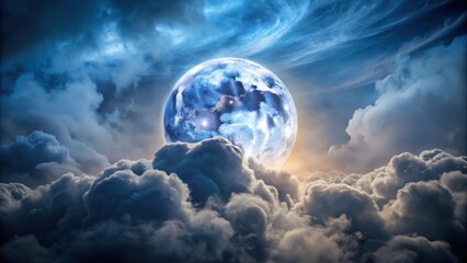 Canvas Print - Hauntingly beautiful full moon partially obscured by clouds, moon, night sky, clouds, haunting, beauty, atmosphere