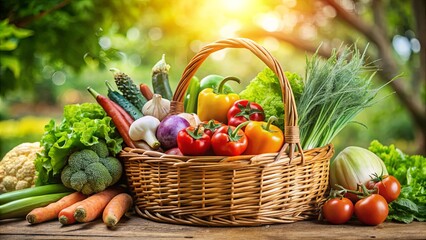 Wall Mural - A basket full of fresh organic vegetables, showcasing healthy eating and organic farming