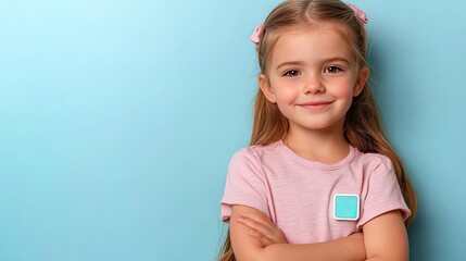 biometric health monitor patch with temperature sensing, thin and flexible, on a child's arm, softly