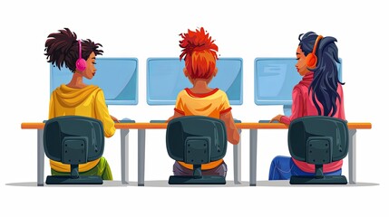 Wall Mural - Call center, online customer support. Contact Us Customer Service For Personal Assistant Service, Person Advisor and Social Media Network. 3D Web Vector Illustrations