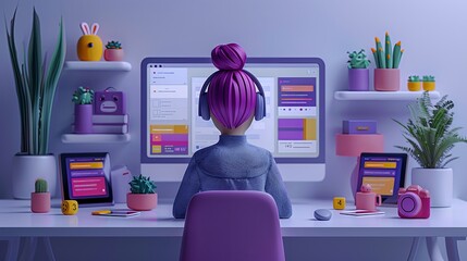 Wall Mural - Call center, online customer support. Contact Us Customer Service For Personal Assistant Service, Person Advisor and Social Media Network. 3D Web Vector Illustrations