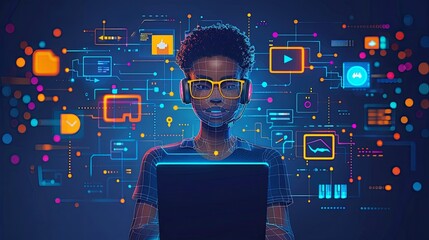 Wall Mural - Call center, online customer support. Contact Us Customer Service For Personal Assistant Service, Person Advisor and Social Media Network. 3D Web Vector Illustrations