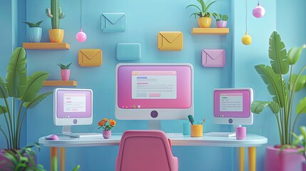 Wall Mural - Call center, online customer support. Contact Us Customer Service For Personal Assistant Service, Person Advisor and Social Media Network. 3D Web Vector Illustrations