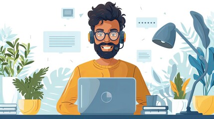 Wall Mural - Call center, online customer support. Contact Us Customer Service For Personal Assistant Service, Person Advisor and Social Media Network. 3D Web Vector Illustrations