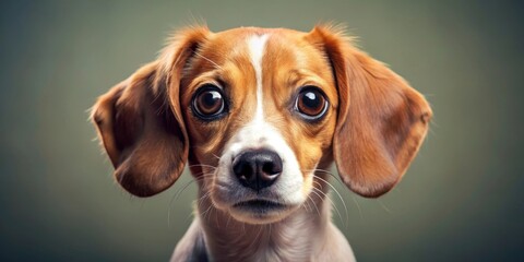 Wall Mural - of a cute dog head with big eyes and floppy ears, dog, head, face,cute, animal, pet, canine, eyes, ears, nose, mouth