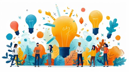 Wall Mural - Cartoon characters graphic design workers, online chats and abstract web page frames. Geometric shapes, online worker concept with laptop in doodle style. Creative people artists with pencils