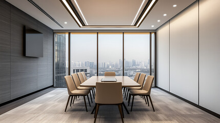 Wall Mural - Modern Office Conference Room with City View - Perfect for Business Meetings and Presentations