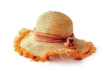 Summer Travel Bucket Beach Sun Hat on White Background