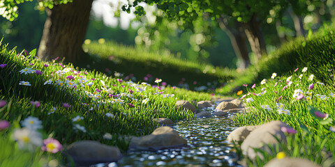 Wall Mural - a close up of grass and flowers, generative ai