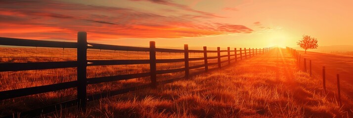 Wall Mural - Sunrise Over a Country Fence