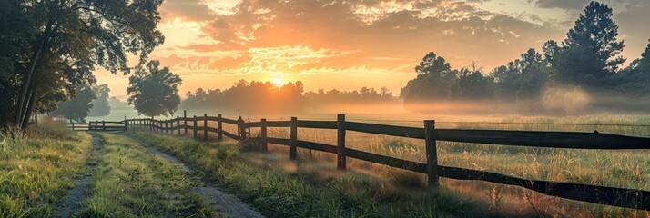 Poster - Sunrise Over a Foggy Field